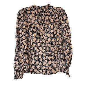 Who What Wear High Neck Floral Long Sleeve Blouse Sz Med